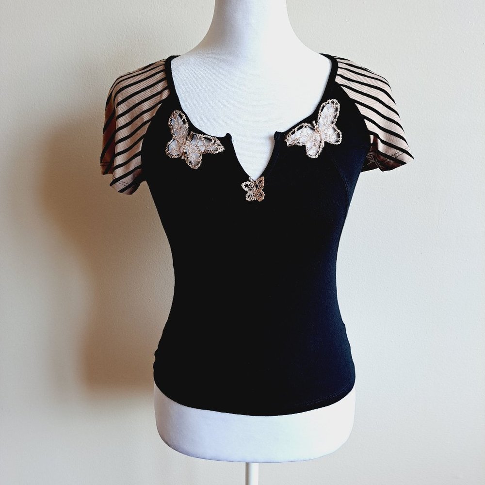 Cotton Club Women's Italian Black T-shirt Top Size 34 S